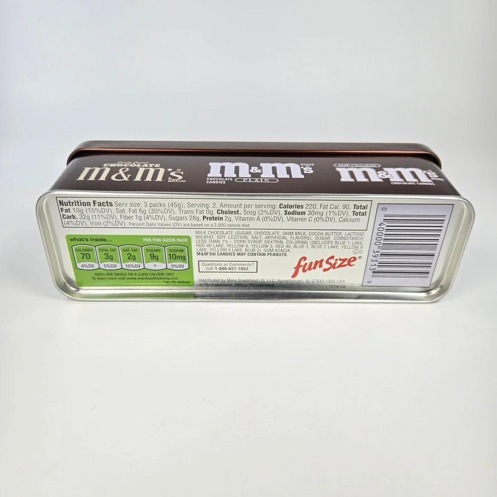 Vintage M&Ms Milk Chocolate Candy Tin Metal Rectangular Collectible Box Fun Size